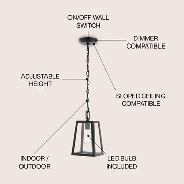 Glendale 6.75" Farmhouse Industrial Iron/Glass Outdoor LED Pendant - JONATHAN Y